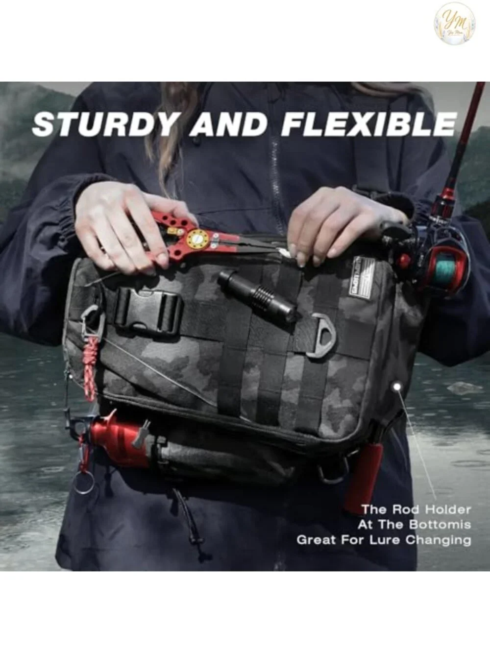 Waterproof Fishing Tackle Backpack with Rod Holder, MOLLE Webbing, Adjustable